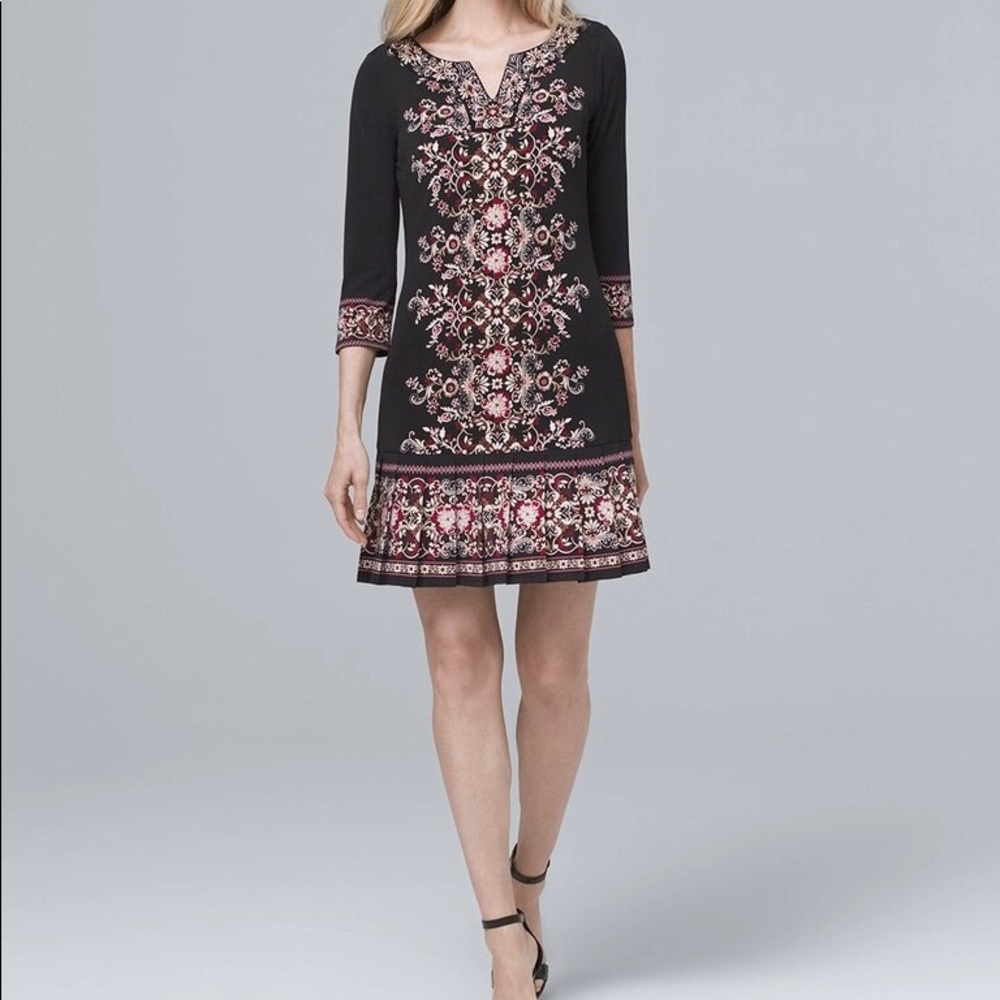 NWT White House Black Market Embellished-Neckline Pleat-Hem Knit Shift Dress